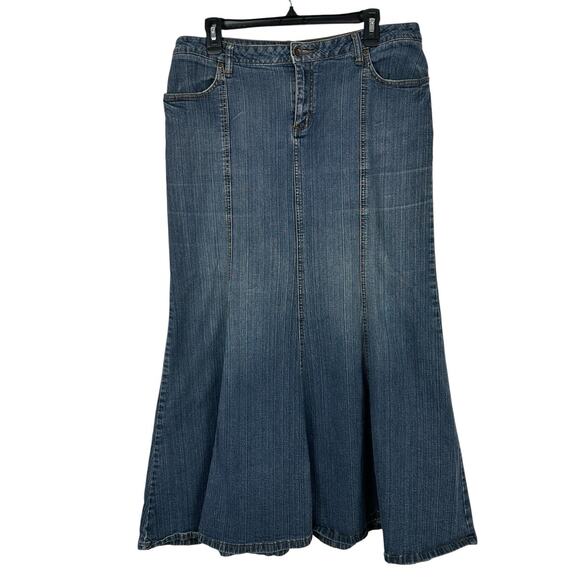 Vintage Y2K ANA Denim Maxi Skirt Women Size 12 Mermaid Flare Western Boho - Picture 1 of 9